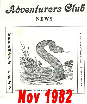 November 1982 Adventurers Club News Cover